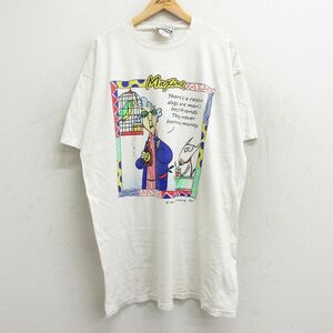 古着 半袖 ビンテージ Tシャツ ワンピース レディース 90s 女性 犬 大きいサイズ ロング丈 コットン クルーネック 白 ホワイト 24mar18 中