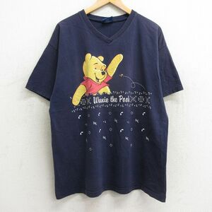 古着 半袖 ビンテージ Tシャツ レディース 00s ディズニー くまのプーさん Vネック 紺 ネイビー 24mar18 中古