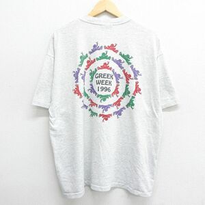 XL/古着 ヘインズ 半袖 ビンテージ Tシャツ メンズ 90s GREEK WEEK カエル 大きいサイズ クルーネック 薄グレー 霜降り 24mar18 中古