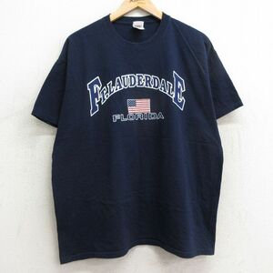 XL/古着 フルーツオブザルーム 半袖 ビンテージ Tシャツ メンズ 00s フォートローダデール フロリダ コットン クルーネック 紺 ネイビー 24