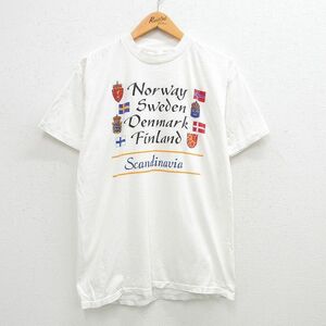 L/古着 半袖 ビンテージ Tシャツ メンズ 90s スウェーデン 国旗 スカンティナギア コットン クルーネック 白 ホワイト 24mar19 中古