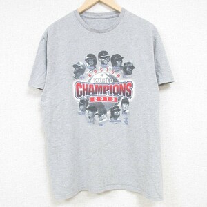 L/古着 半袖 Tシャツ メンズ MLB ボストンレッドソックス 上原浩治 クルーネック グレー 霜降り メジャーリーグ ベースボール 野球 24mar19