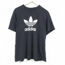 XL/古着 アディダス adidas 半袖 ブランド Tシャツ メンズ ビッグロゴ リーフ トレフォイル 大きいサイズ コットン クルーネック 黒 ブラッ_画像1