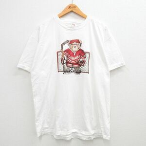 XL/古着 フルーツオブザルーム 半袖 ビンテージ Tシャツ メンズ 00s カナダ アイスホッケー クマ 大きいサイズ コットン クルーネック 白