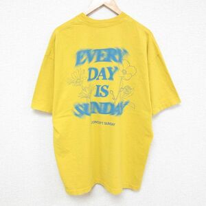 XL/古着 半袖 Tシャツ メンズ 花 大きいサイズ クルーネック 黄 イエロー 24mar21 中古