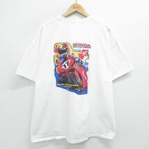 XL/古着 ヘインズ 半袖 ビンテージ Tシャツ メンズ 00s ホンダ レーシング バイク 大きいサイズ コットン クルーネック 白 ホワイト 24mar2_画像1