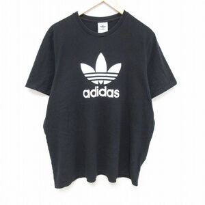 XL/ б/у одежда Adidas adidas короткий рукав футболка мужской большой Logo leaf to зеркальный . il большой размер хлопок вырез лодочкой чёрный черный 24mar21