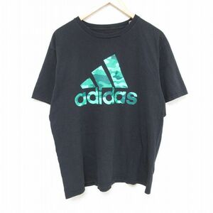 XL/古着 アディダス adidas 半袖 Tシャツ メンズ ビッグロゴ コットン クルーネック 黒 ブラック 24mar21 中古