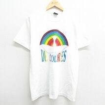 L/古着 スクリーンスターズ 半袖 ビンテージ Tシャツ メンズ 80s DE COLORES 虹 クルーネック 白 ホワイト 24mar21 中古_画像1