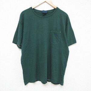XL/古着 ラルフローレン Ralph Lauren 半袖 ブランド Tシャツ メンズ 90s ワンポイントロゴ 胸ポケット付き 大きいサイズ クルーネック 緑