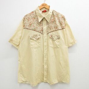 XL/古着 半袖 ウエスタン シャツ メンズ 90s 花柄 大きいサイズ 薄黄他 イエロー spe 24mar21 中古 トップス