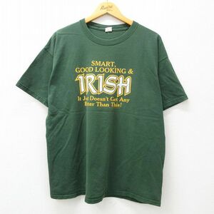 XL/古着 半袖 ビンテージ Tシャツ メンズ 00s アイリッシュ SMART コットン クルーネック 緑 グリーン 24mar21 中古