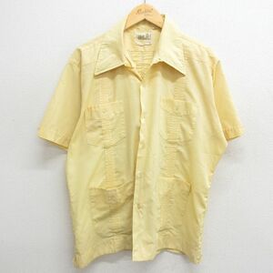 XL/古着 半袖 キューバ シャツ メンズ 70s 開襟 オープンカラー 黄 イエロー 24mar21 中古 トップス