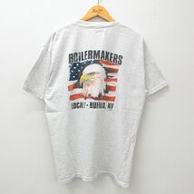 XL/古着 半袖 ビンテージ Tシャツ メンズ 00s ワシ 星条旗 コットン クルーネック 薄グレー 霜降り 24mar21 中古_画像1