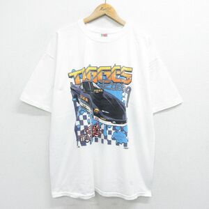 XL/古着 フルーツオブザルーム 半袖 ビンテージ Tシャツ メンズ 00s レーシングカー TIGGES 大きいサイズ コットン クルーネック 白 ホワイ