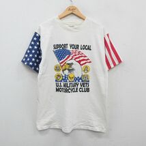 L/古着 半袖 ビンテージ Tシャツ メンズ 00s 星条旗 ワシ モーターサイクル クルーネック 白 ホワイト 24mar21 中古_画像1