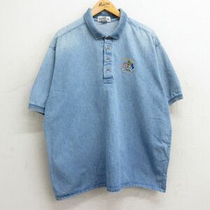 XL/古着 半袖 ポロ シャツ メンズ 90s トロフィー ライダーカップ 大きいサイズ コットン 薄紺 ネイビー デニム 24mar22 中古 トップス