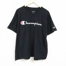 XL/古着 チャンピオン Champion 半袖 ブランド Tシャツ メンズ ビッグロゴ 大きいサイズ クルーネック 黒 ブラック 24mar22 中古_画像1