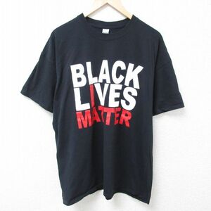 XL/古着 半袖 Tシャツ メンズ BLACK 大きいサイズ コットン クルーネック 黒 ブラック 24mar22 中古