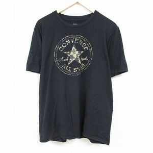 XL/古着 コンバース CONVERSE 半袖 ブランド Tシャツ メンズ ビッグロゴ コットン クルーネック 黒 ブラック 24mar22 中古