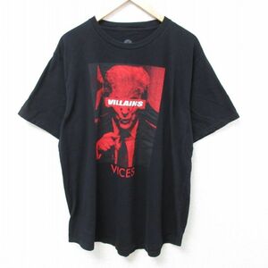 XL/古着 半袖 Tシャツ メンズ VILLAINS 大きいサイズ コットン クルーネック 黒 ブラック spe 24mar22 中古