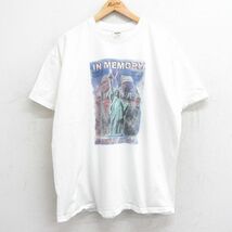 XL/古着 フルーツオブザルーム 半袖 ビンテージ Tシャツ メンズ 00s 自由の女神 MEMORY 大きいサイズ コットン クルーネック 白 ホワイト 2_画像1