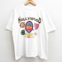 XL/古着 半袖 ビンテージ Tシャツ メンズ 90s HOLLYWOOD 大きいサイズ コットン クルーネック 白 ホワイト 24mar22 中古_画像1