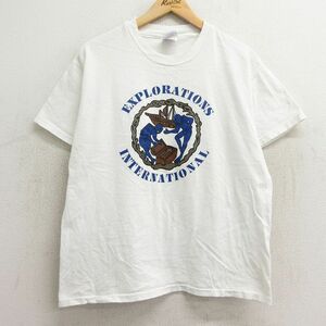 L/古着 ヘインズ 半袖 ビンテージ Tシャツ メンズ 90s 船 宝箱 コットン クルーネック 白 ホワイト 24mar23 中古