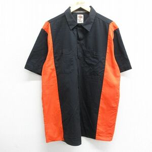 L/古着 ディッキーズ Dickies 半袖 ワーク シャツ メンズ ツートンカラー 黒 ブラック 24mar23 中古 トップス