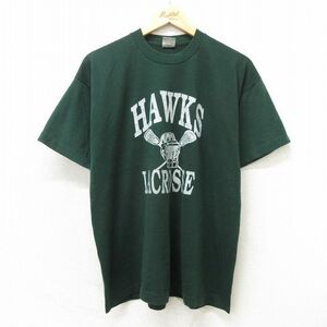 XL/古着 フルーツオブザルーム 半袖 ビンテージ Tシャツ メンズ 90s ホークス ラクロス クルーネック 緑 グリーン 24mar23 中古