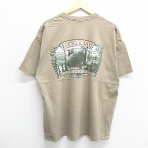 XL/古着 半袖 ビンテージ Tシャツ メンズ 00s クマ 大きいサイズ コットン クルーネック ベージュ系 カーキ 24mar23 中古