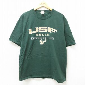 XL/古着 リー Lee 半袖 ビンテージ Tシャツ メンズ 00s サウスフロリダブルズ コットン クルーネック 緑 グリーン 24mar23 中古