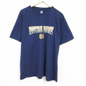 XL/古着 半袖 Tシャツ メンズ ノートルダム 大きいサイズ コットン クルーネック 紺 ネイビー 24mar25 中古