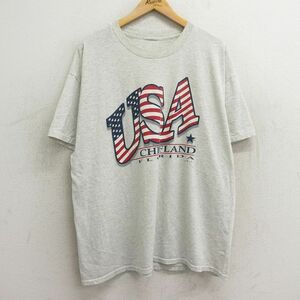 XL/古着 半袖 ビンテージ Tシャツ メンズ 90s USAロゴ フロリダ 大きいサイズ クルーネック 薄グレー 霜降り 24mar25 中古