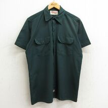 M/古着 ディッキーズ Dickies 半袖 ワーク シャツ メンズ 90s 緑 グリーン spe 24mar25 中古 トップス_画像1