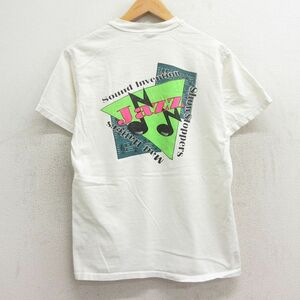 M/古着 ヘインズ 半袖 ビンテージ Tシャツ メンズ 00s ジャズ 音符 コットン クルーネック 白 ホワイト 24mar25 中古