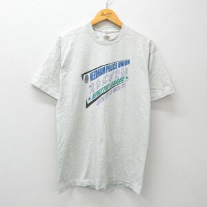 L/古着 フルーツオブザルーム 半袖 ビンテージ Tシャツ メンズ 90s POLICE クルーネック グレー 霜降り 24mar25 中古