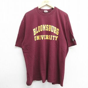 XL/古着 半袖 ビンテージ Tシャツ メンズ 90s ブルームズバーグ 大学 大きいサイズ コットン クルーネック エンジ 24mar25 中古