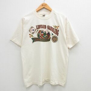 L/古着 フルーツオブザルーム 半袖 ビンテージ Tシャツ メンズ 90s カジノ コネチカット クルーネック 生成り 24mar25 中古