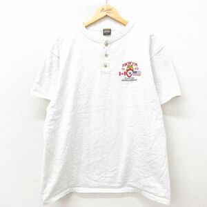 XL/古着 半袖 ビンテージ Tシャツ メンズ 90s HOFFA 国旗 大きいサイズ コットン ヘンリーネック 薄グレー 霜降り 24mar26 中古