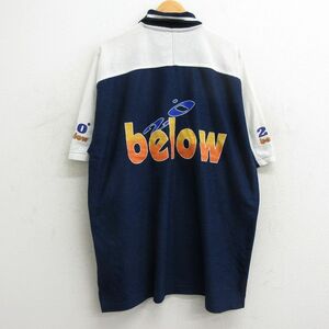 XL/古着 半袖 ポロ シャツ メンズ below 20 ツートンカラー 大きいサイズ ロング丈 紺他 ネイビー spe 24mar26 中古 トップス