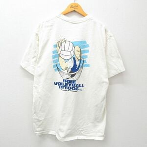 XL/古着 半袖 ビンテージ Tシャツ メンズ 90s バレーボール 大きいサイズ コットン クルーネック 白 ホワイト 24mar26 中古