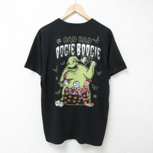 L/古着 半袖 Tシャツ メンズ ディズニー ナイトメアービフォアクリスマス DOGIE BOOGIE クルーネック 黒 ブラック 24mar26 中古