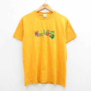 L/古着 半袖 ビンテージ Tシャツ メンズ 00s 顔 刺繍 コットン クルーネック 黄 イエロー 24mar26 中古