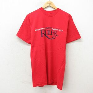 L/古着 フルーツオブザルーム 半袖 ビンテージ Tシャツ メンズ 90s RULER コットン クルーネック 赤 レッド 24mar26 中古