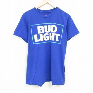 XL/古着 ヘインズ Hanes 半袖 Tシャツ メンズ バドライト ビール コットン クルーネック 青 ブルー 24mar27 中古