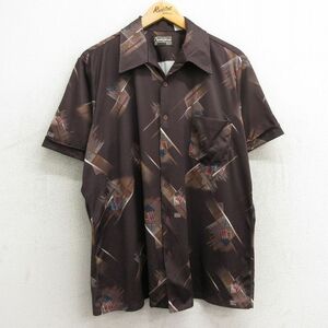 XL/古着 シアーズ 半袖 シャツ メンズ 70s 総柄 開襟 オープンカラー 濃茶他 ブラウン 24mar27 中古 トップス