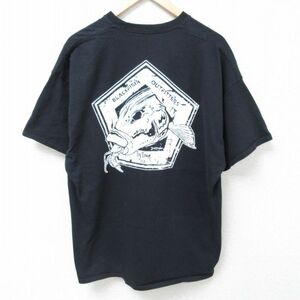 XL/古着 半袖 Tシャツ メンズ 魚 大きいサイズ コットン クルーネック 黒 ブラック 24mar27 中古