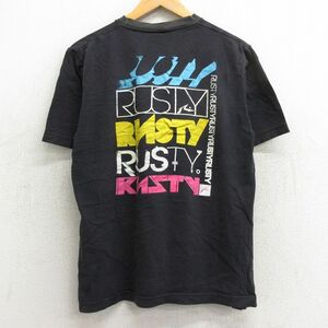 L/古着 半袖 ビンテージ Tシャツ メンズ 90s RUSTY コットン クルーネック 黒 ブラック 24mar27 中古