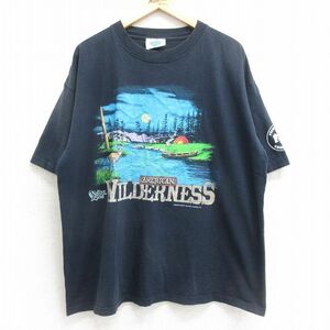 XL/古着 半袖 ビンテージ Tシャツ メンズ 90s WILDERNESS シカ 大きいサイズ コットン クルーネック 黒 ブラック spe 24mar27 中古